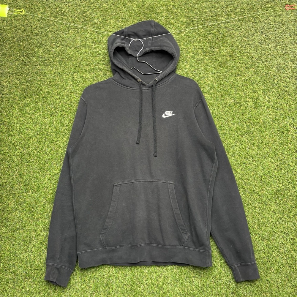 Nike Hoodie Mens Medium Fleece Club Pullover Sweatshirt Sports Swoosh y2k Black